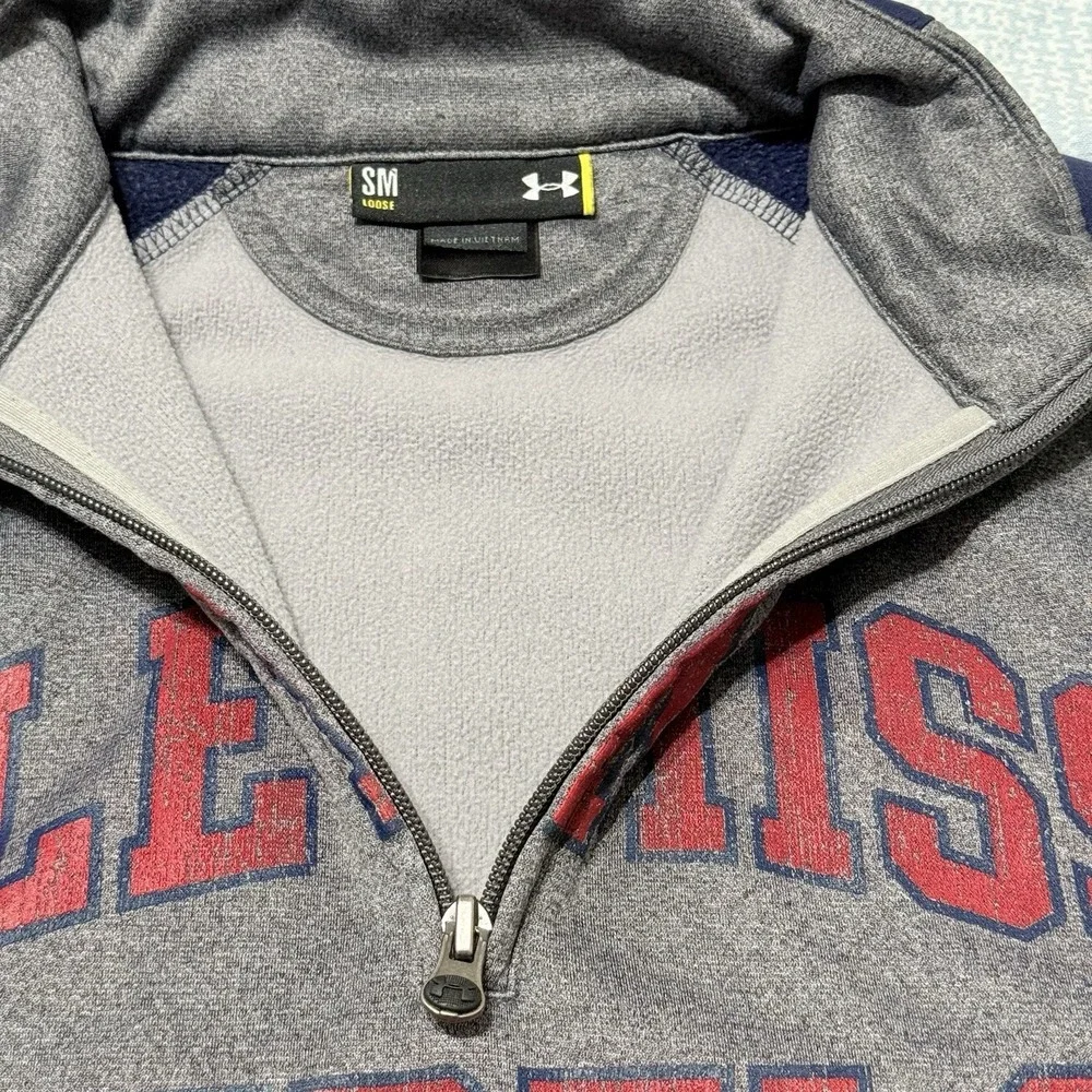 Under Armour Ole Miss Rebels UM Quarter Zip Pullover Gray Navy Size Small